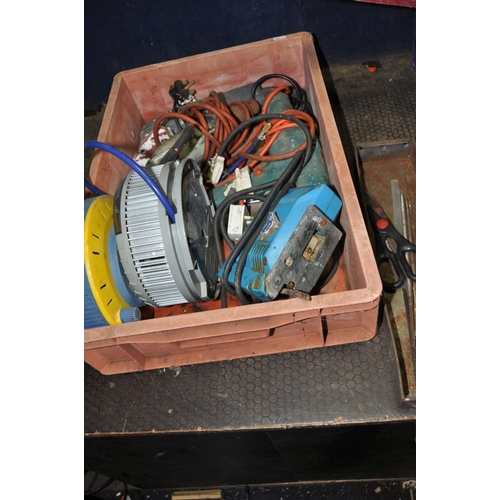 1080 - THREE TRAYS AND TOOLBOXES CONTAINING HAND AND POWER TOOLS including a vintage Makita jigsaw, a Black... 