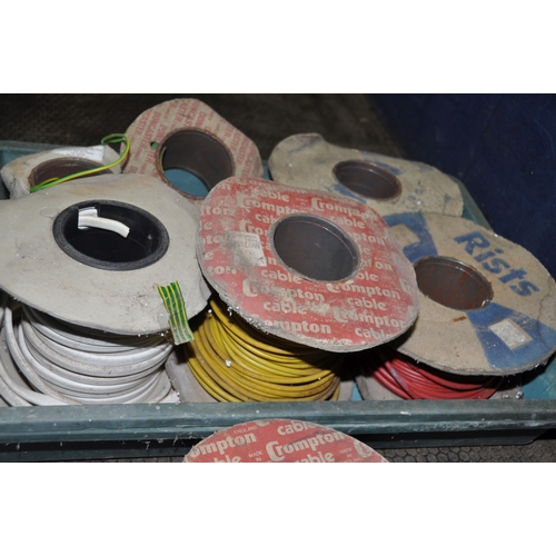 1082 - A TRAY CONTAINING REELS OF CABLE including red, black, yellow and green/yellow 6mm cable, (8 reels i... 