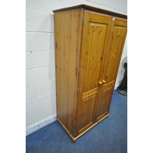 1252 - A MODERN PINE DOUBLE DOOR WARDROBE, width 90cm x depth 56cm x height 176cm (condition report: marks,... 