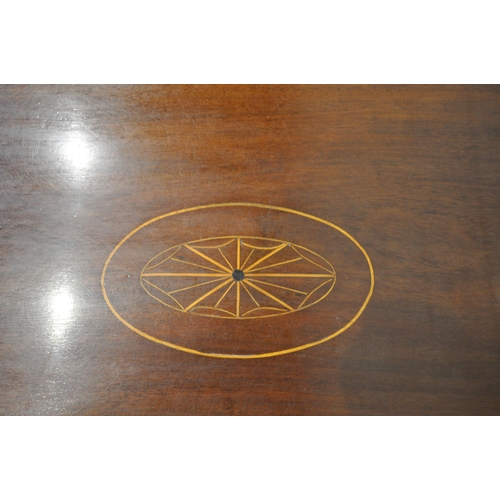 1257 - AN EDWARDIAN MAHOGANY DROP LEAF TABLE, with central inlay and crossbanding, one frieze drawer, one d... 