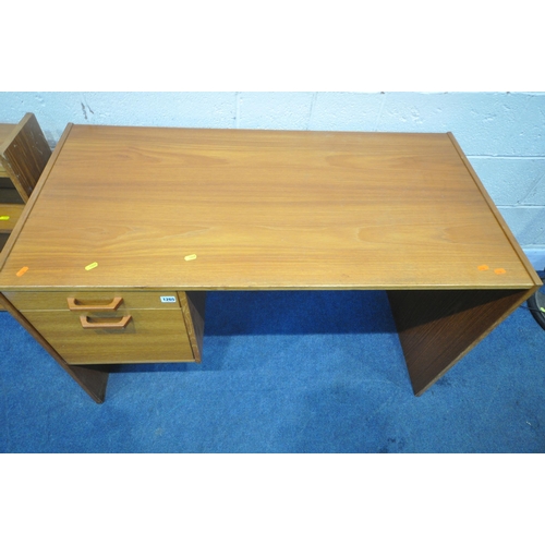 1265 - A 20TH CENTURY TEAK DESK, fitted with two drawers, width 119cm x depth 60cm x height 73cm, along wit... 