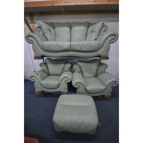 1277 - A MINT GREEN FOUR PIECE LOUNGE SUITE, comprising a two seater sofa, length 217cm x depth 93cm x heig... 