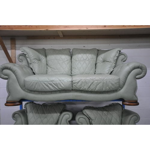 1277 - A MINT GREEN FOUR PIECE LOUNGE SUITE, comprising a two seater sofa, length 217cm x depth 93cm x heig... 