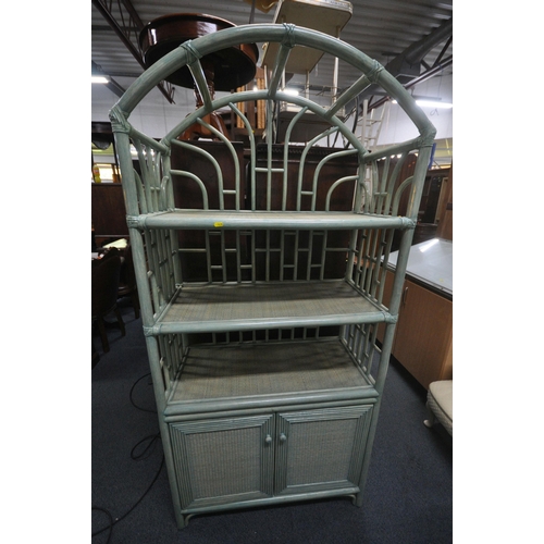 1278 - A MINT GREEN SEVEN PIECE CONSERVATORY SUITE, comprising a pair of armchairs, a pair of foot stools, ... 