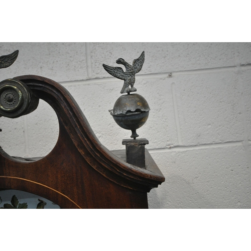 1282 - AN EARLY 19TH CENTURY OAK LONGCASE CLOCK, with three brass finials, twin swan neck pediment, the arc... 