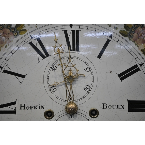 1282 - AN EARLY 19TH CENTURY OAK LONGCASE CLOCK, with three brass finials, twin swan neck pediment, the arc... 