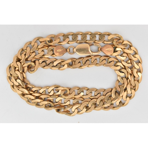 16 - A 9CT GOLD CHAIN NECKLACE, a yellow gold flat curb link chain, fitted with a lobster clasp, approxim... 