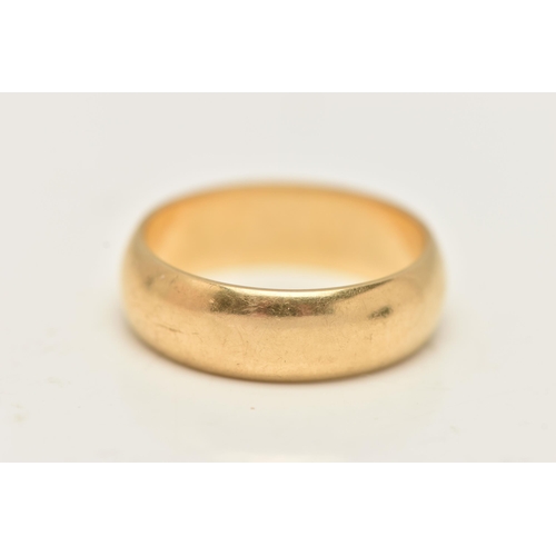 20 - AN 18CT GOLD BAND RING, a wide yellow gold plain polished band ring, approximate width 5.5mm, hallma... 