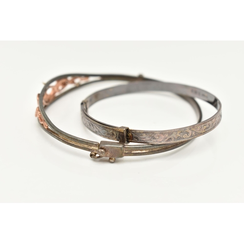 29 - A 'CLOGAU' TREE OF LIFE BRACELET, a silver hinged bangle with open work rose metal foliage detail, f... 