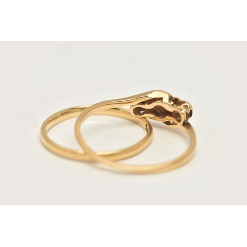 3 - AN 18CT GOLD POLISHED BAND RING AND A YELLOW METAL DIAMOND RING, thin polished band, 1.6mm, hallmark... 