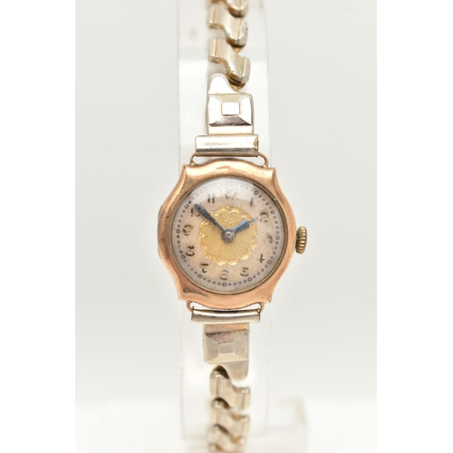 36 - THREE GOLD WATCHES, the first an Audax watch with gold head and rolled gold strap, inner head with 9... 