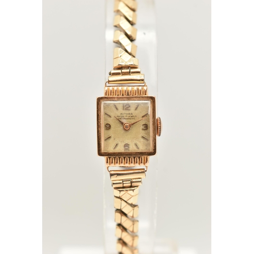 36 - THREE GOLD WATCHES, the first an Audax watch with gold head and rolled gold strap, inner head with 9... 