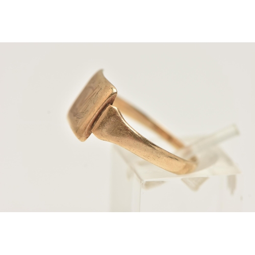 4 - A 9CT GOLD SIGNET RING, of a square from with engraved monogram, to a polished band, hallmarked 9ct ... 