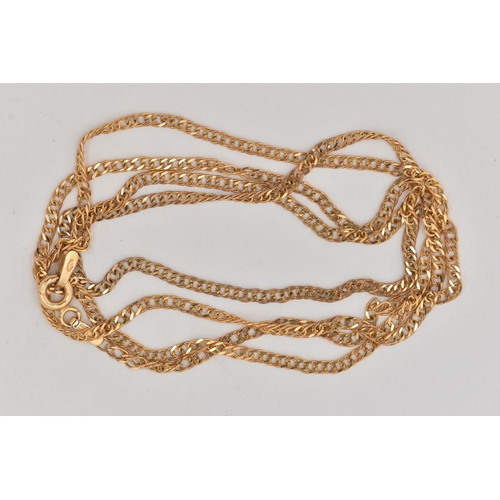 5 - A 9CT GOLD FLAT CURB LINK CHAIN, fitted with a spring clasp, hallmarked 9ct London import, stamped 3... 