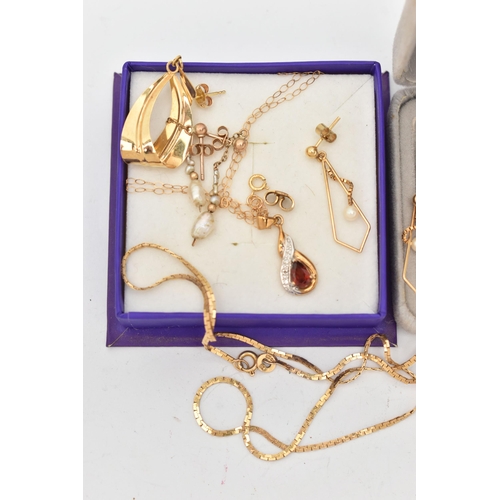 50 - ASSORTED YELLOW METAL JEWELLERY, to include a 9ct gold flat articulated chain with spring clasp, hal... 