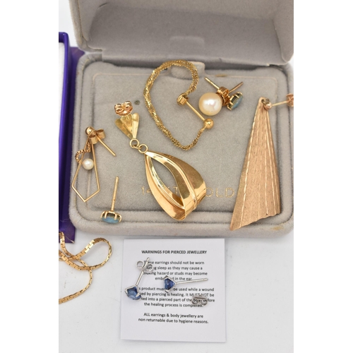 50 - ASSORTED YELLOW METAL JEWELLERY, to include a 9ct gold flat articulated chain with spring clasp, hal... 