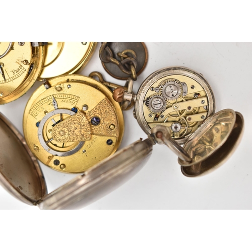 54 - THREE POCKET WATCHES, to include an early Victorian silver open face pocket watch, with metal chain,... 