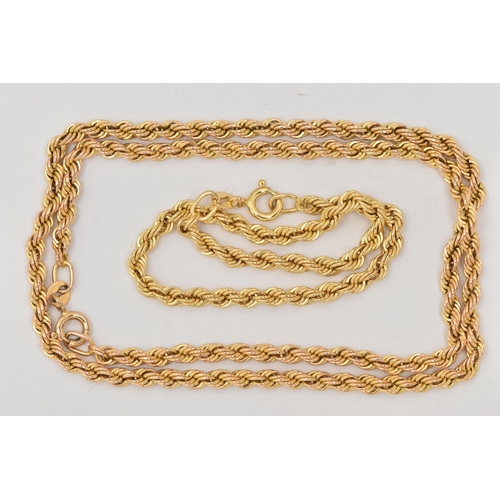 6 - A 9CT GOLD ROPE TWIST CHAIN AND BRACELET, each fitted with a spring clasp, hallmarked 9ct Birmingham... 