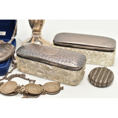 80 - A SELECTION OF SILVER AND WHITE METAL ITEMS, to include a Victorian oval locket, unmarked, a further... 