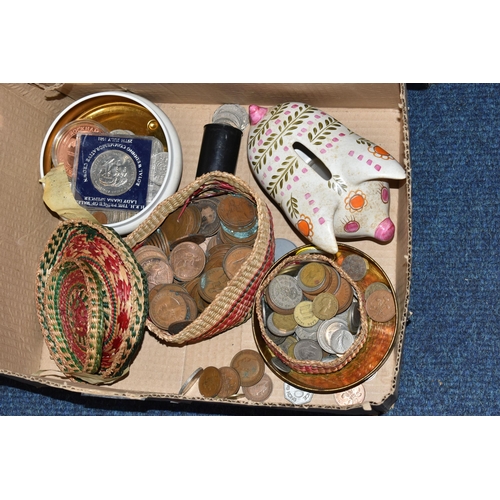 101 - A LARGE AND HEAVY BOX OF WORLD COINS, to include Pre Decimal UK coins sorted into packets, other loo... 