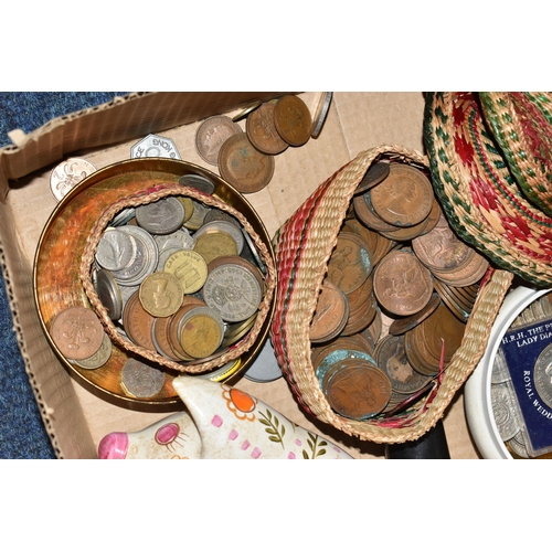 101 - A LARGE AND HEAVY BOX OF WORLD COINS, to include Pre Decimal UK coins sorted into packets, other loo... 