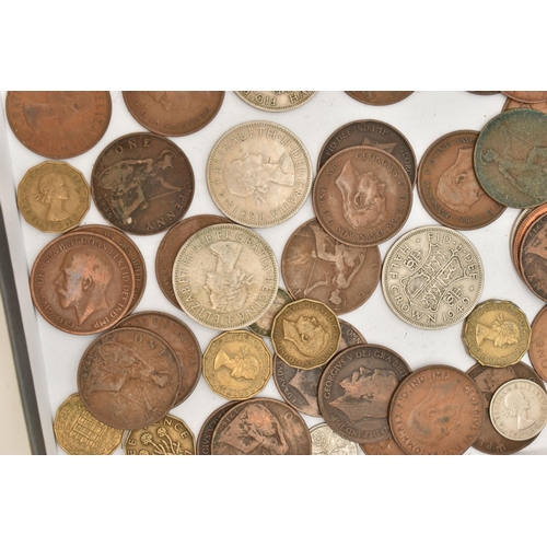 106 - A BOX LID OF UK COINS AND HOLLOM 10-/ BANKNOTE etc