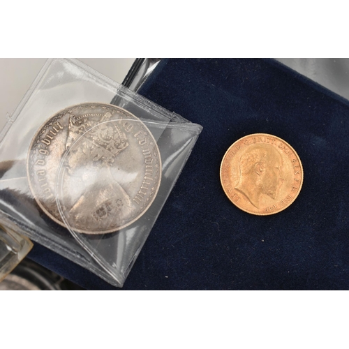 108 - A GOLD HALF SOVEREIGN COIN 1906 EDWARD VII, 3.9 grams, 19.30mm, 916 fine, together with a box of mai... 