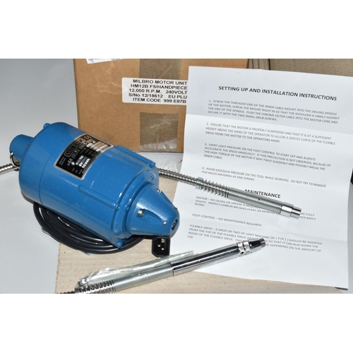 116 - A BOXED 'MILBRO MOTOR UNIT', milbro pendant drill with fix hand piece, 12,000 R.P.M, 24 volts, EU pl... 