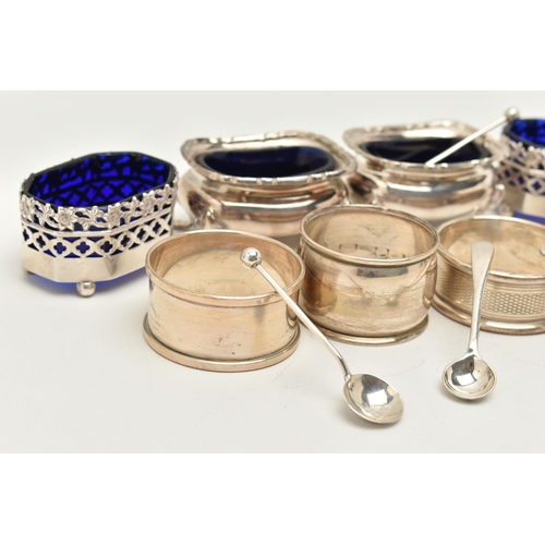 81 - ASSORTED SILVER NAPKIN RINGS AND SALTS, to include a pair of polished napkin rings, hallmarked 'Barr... 