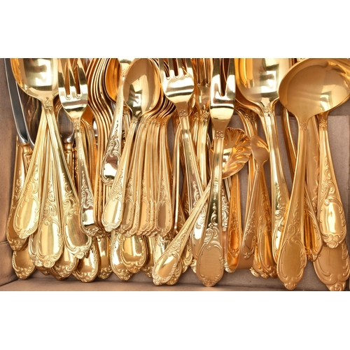 89 - A BOX CONTAINING TWO SETS OF 'SBS' GOLD PLATED CUTLERY, to include a twelve person table setting of ... 