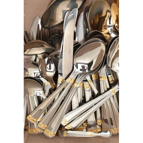 89 - A BOX CONTAINING TWO SETS OF 'SBS' GOLD PLATED CUTLERY, to include a twelve person table setting of ... 