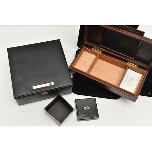 90 - AN ASSORTMENT OF BOXES, to include a 'Dulwich Designs', black leather six watch  box, two large neck... 