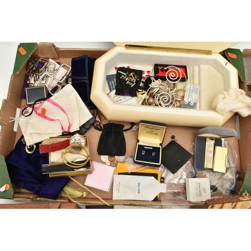 91 - A BOX OF ASSORTED ITEMS, to include a jewellery box with a small quantity of costume jewellery, a 'S... 