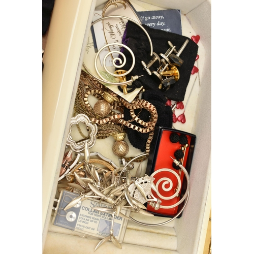 91 - A BOX OF ASSORTED ITEMS, to include a jewellery box with a small quantity of costume jewellery, a 'S... 