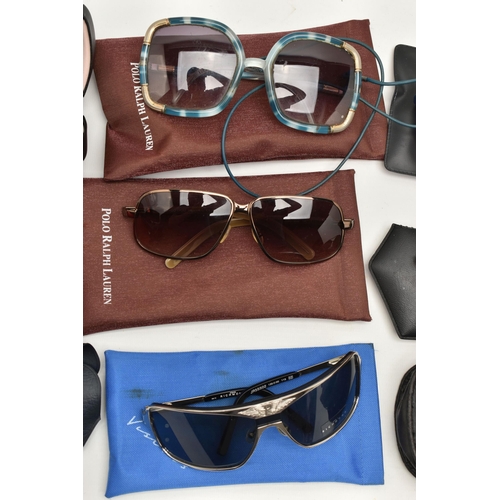 97 - A BOX OF ASSORTED SUNGLASSES, to include a pair of 'Ted Lapidus Paris' sunglasses, a pair of 'Romeo ... 