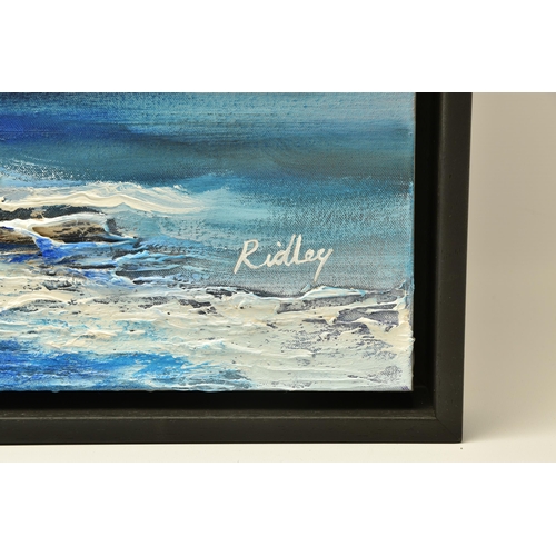 309 - DAVID RIDLEY (BRITISH CONTEMPORARY), 'CALM WATERS II', an atmospheric seascape, signed bottom right,... 