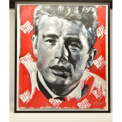 310 - ZINSKY (CONTEMPORARY) 'JAMES DEAN REBEL', a portrait of the doomed film star, signed bottom right, m... 