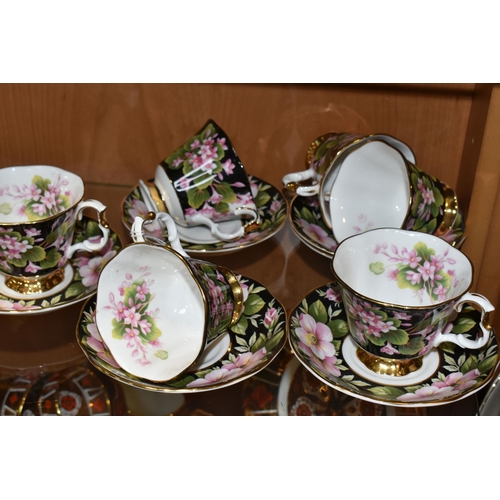 360 - GROUP OF ROYAL ALBERT PROVINCIAL FLOWERS  'MAYFLOWER' PATTERN TEA CUPS AND SAUCERS, comprising six c... 