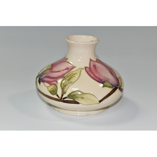 363 - A MOORCROFT POTTERY 'MAGNOLIA' PATTERN VASE, of squat bulbous form, tube lined with pink Magnolia fl... 