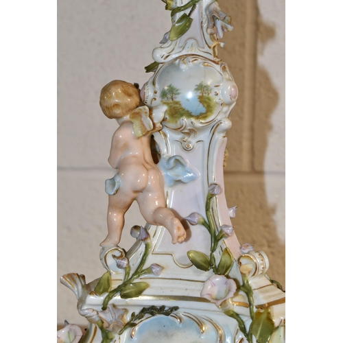 368 - A PAIR OF DRESDEN STYLE PORCELAIN FIGURAL CANDLE STICKS AND ONE OTHER, comprising a pair of Dresden ... 