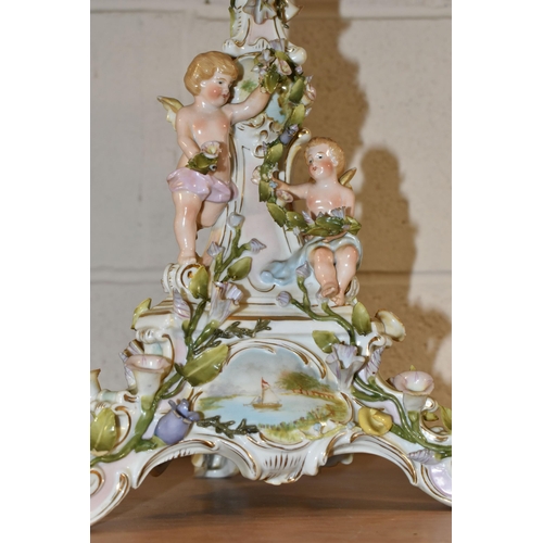 368 - A PAIR OF DRESDEN STYLE PORCELAIN FIGURAL CANDLE STICKS AND ONE OTHER, comprising a pair of Dresden ... 