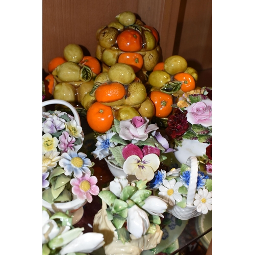 370 - A GROUP OF NAMED CERAMICS AND ORNAMENTS, comprising four storage jars decorated as bowls of oranges ... 