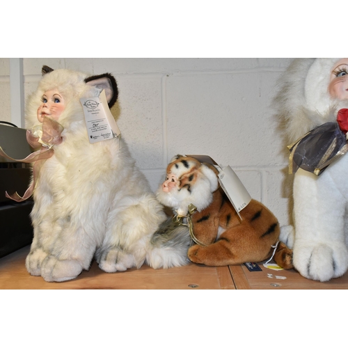 385 - A GROUP OF THREE SANDRA WILLIAM CREATION ANTHROPORMORPHIC DOLLS, comprising a seated White Lion (mis... 