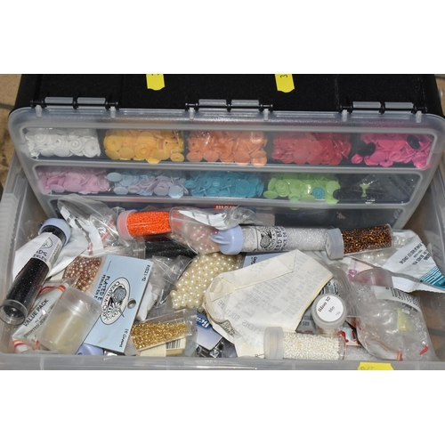 398 - TWO BOXES OF BEADS, to include packs of mainly sealed assorted beads, seed beads, spacer beads, glas... 