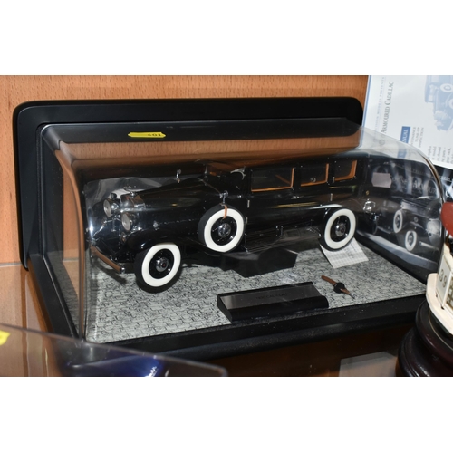 401 - TWO MODEL CARS AND CABLE CAR, comprising a model Jaguar F-Pace in a Perspex case, a Franklin Mint  d... 