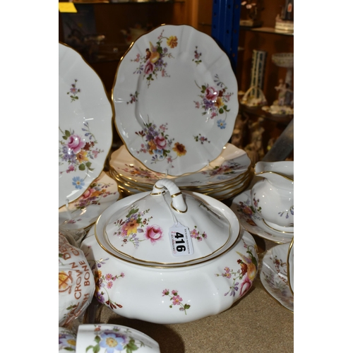 416 - A NINETY TWO PIECE ROYAL CROWN DERBY 'DERBY POSIES ' PATTERN DINNER SERVICE, comprising one lidded t... 