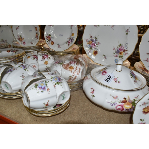 416 - A NINETY TWO PIECE ROYAL CROWN DERBY 'DERBY POSIES ' PATTERN DINNER SERVICE, comprising one lidded t... 