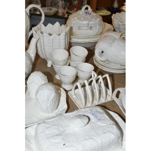 417 - LARGE QUANTITY OF WHITE WEDGWOOD ''COUNTRYWARE'' DESIGN DINNER WARE, ALSO WITH A BAVARIAN TEA SET, A... 