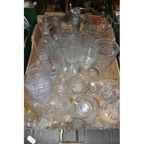 419 - FIVE BOXES OF ASSORTED CERAMICS AND GLASSWARE, to include, Indian Tree vase 575, three vintage Wade ... 