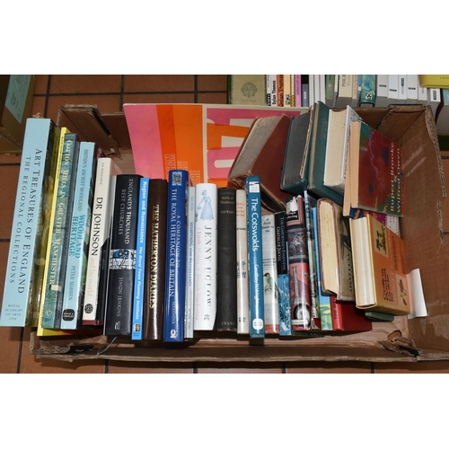 420 - FOUR BOXES OF BOOKS, subjects to include various dictionaries, thesaurus, English prose, poetry, pla... 